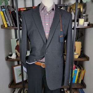 Egara Men's‎ Skinny Fit Suit Sport Jacket Two Button Charcoal Stretch Size 44XL